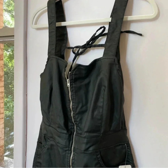 NWT Free People CRVY 2nd Ave One Piece Denim Jumpsuit in Black Vegan Leather - Picture 11 of 17